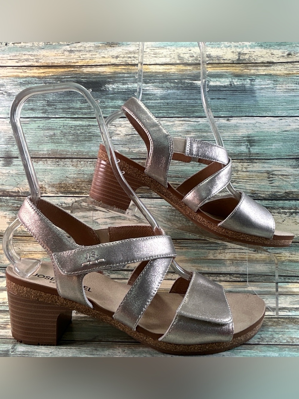JOSEF SEIBEL Grace 07 Strappy Block Heel Sandals Womens Size 11M Silver Leather